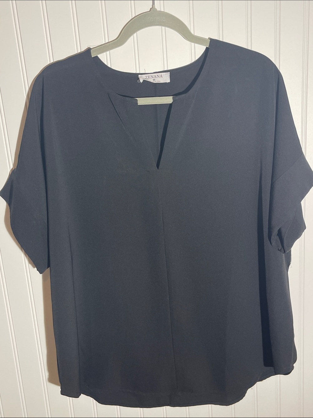 Zenana Black Short-Sleeve V-Neck Blouse